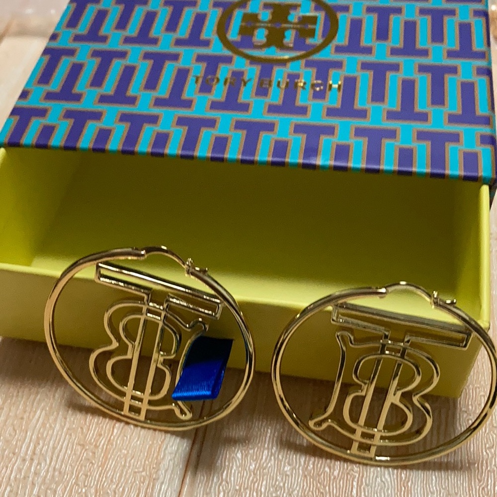 Tory Burch Gold Rope stud Hoop Earrings